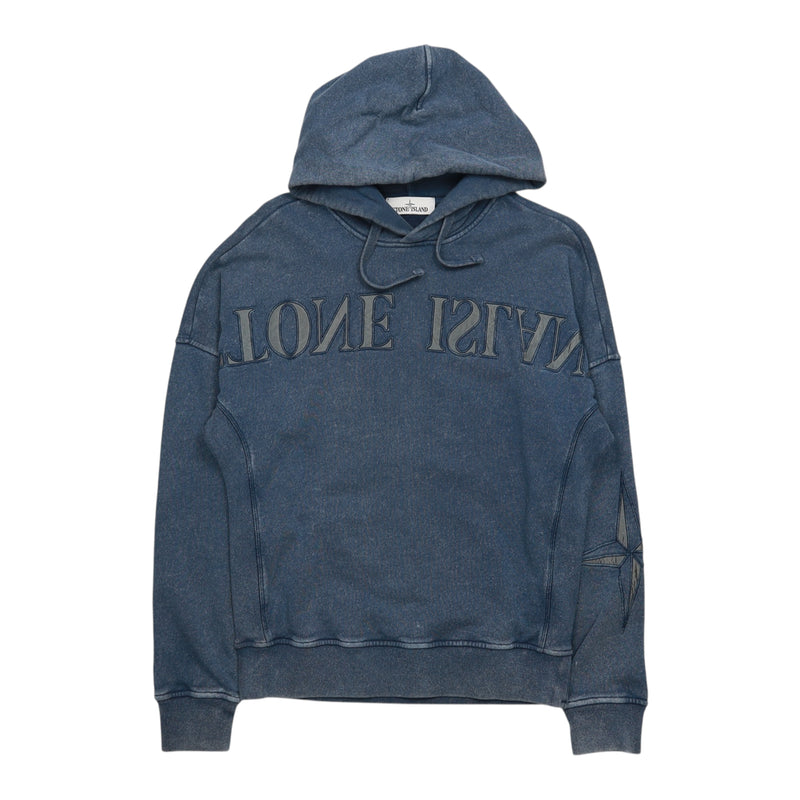 Stone Island S/S 20 Emboridered Logo Hoodie in Blue, front