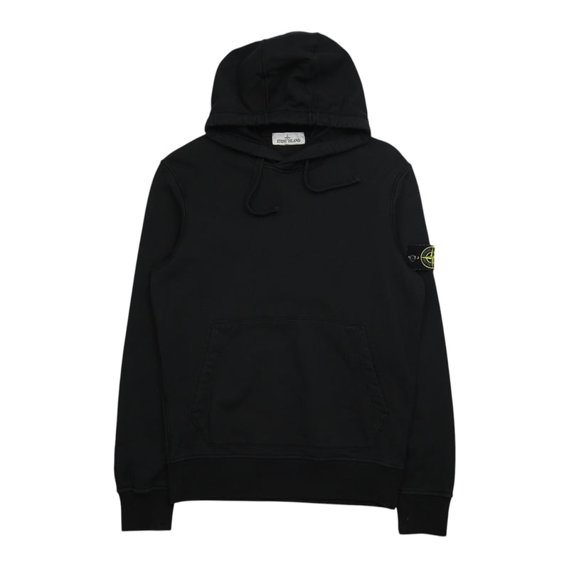 Stone Island S/S 22 Garment Dyed Popover Hoodie in Black, front