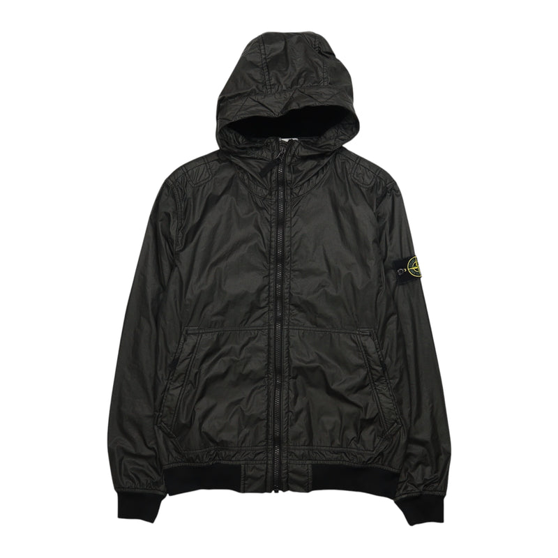 Stone Island A/W 18 Lamy Flock Hooded Jacket in Black, front