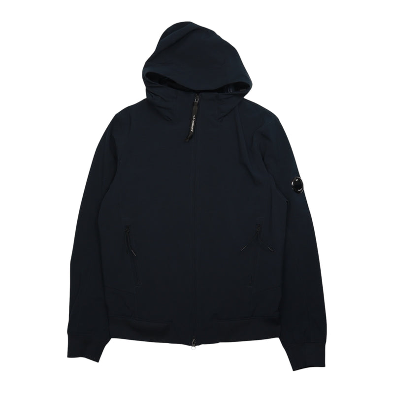 C.P. Company S/S 22 Soft Shell Hooded Lens Jacket in Navy, front