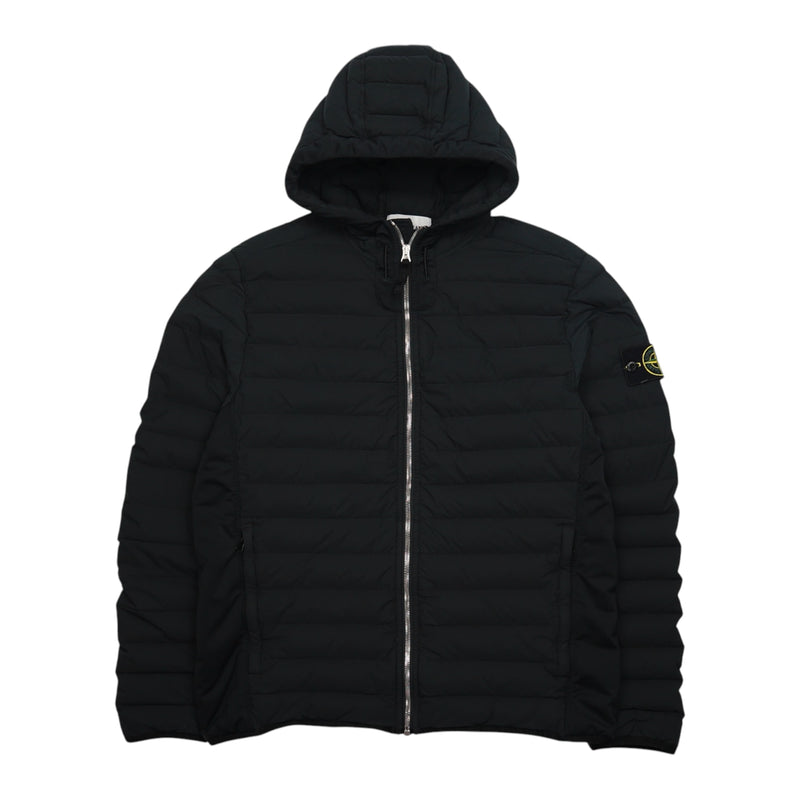 Stone Island A/W 20 Loom Woven Down Chambers Stretch Nylon Puffer Jacket in Black, front