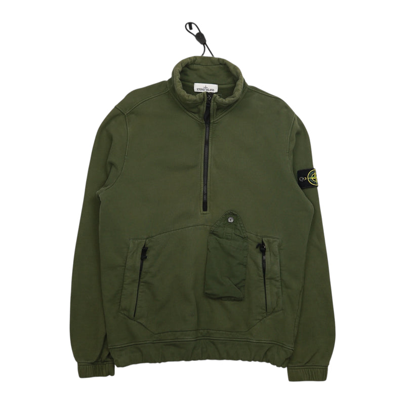 Stone Island A/W 20 Half Zip Utility Smock Sweatshirt in Khaki Green, front