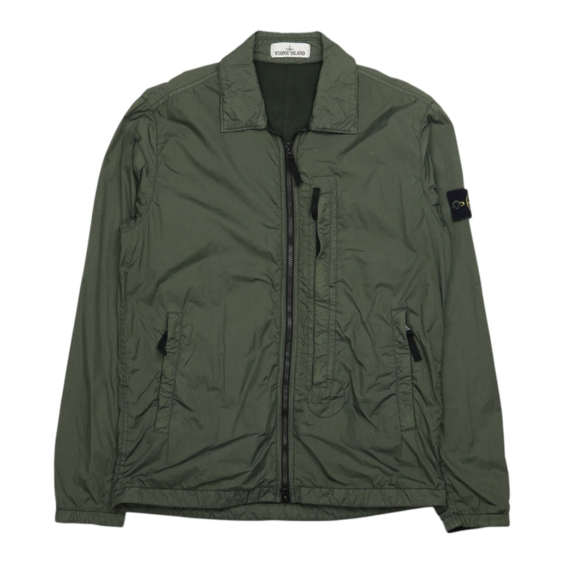 Stone Island A/W 20 Crinkle Reps NY Overshirt in Green, front