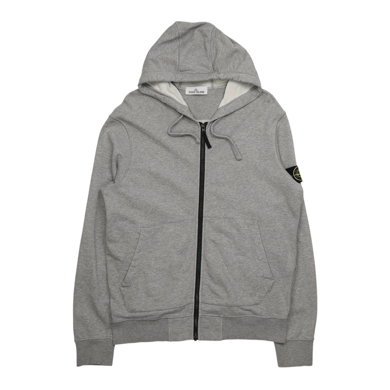 Stone Island S/S 22 Garment Dyed Full Zip Hoodie in Grey, front