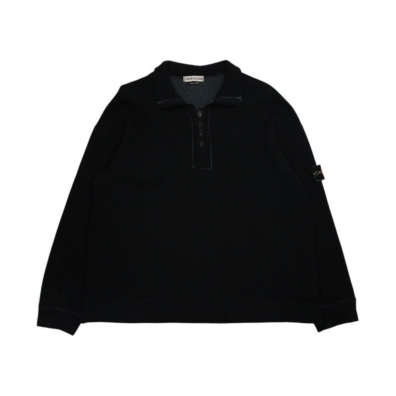 Stone Island A/W 96 Half Zip Lana Wool Green Edged Sweatshirt in Black, front