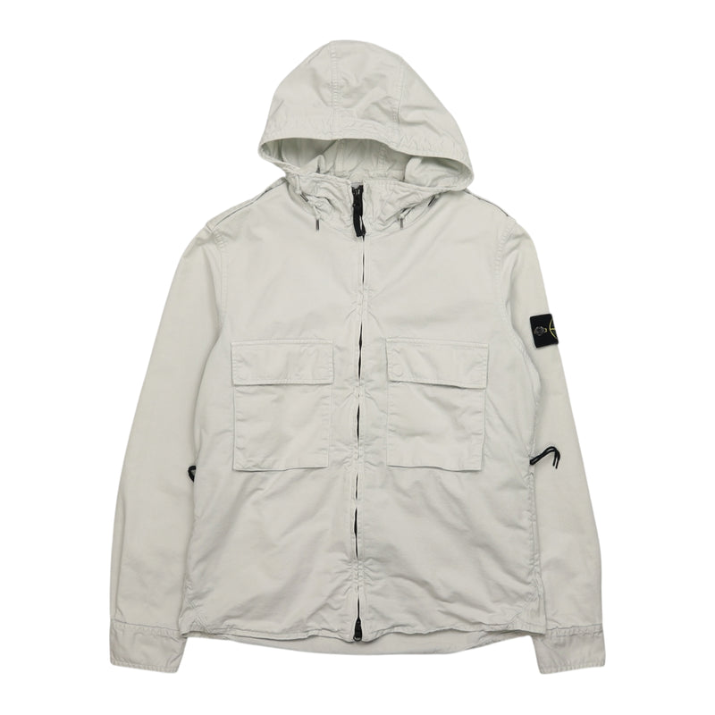 Stone Island A/W 14 Multi Pocket Thick Cotton Hooded Overshirt in White, front
