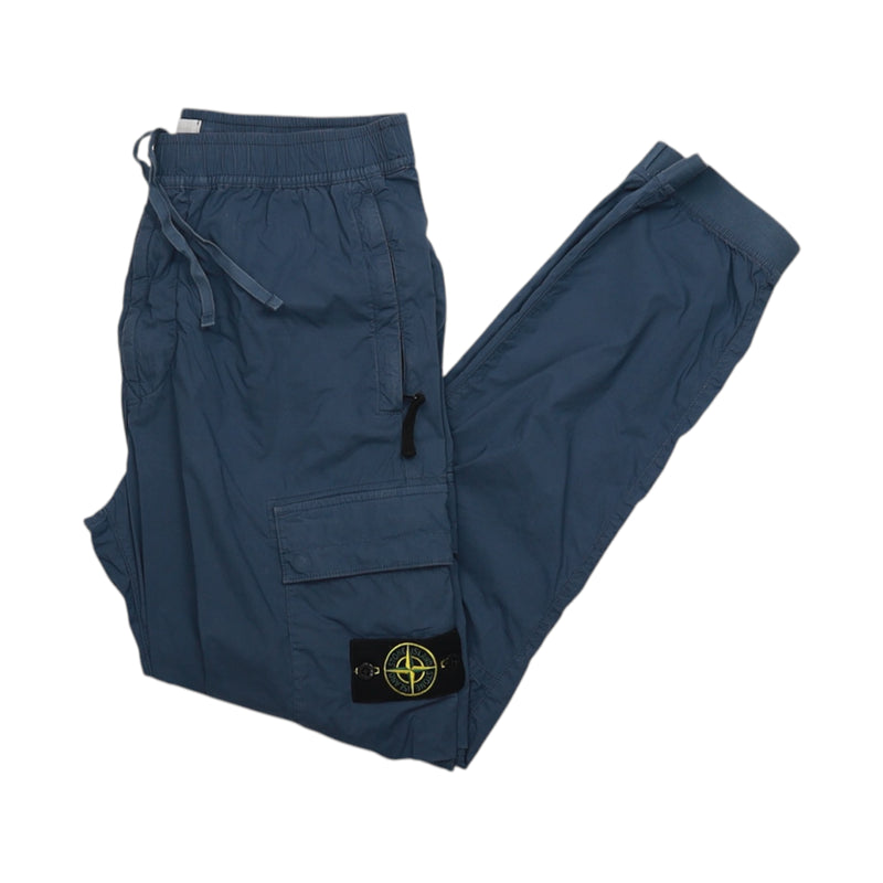 Stone Island S/S 24 Stretch Cotton Sateen Cargo Pants in Blue, front