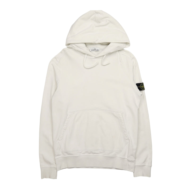 Stone Island A/W 19 Garment Dyed Popover Hoodie in White, front