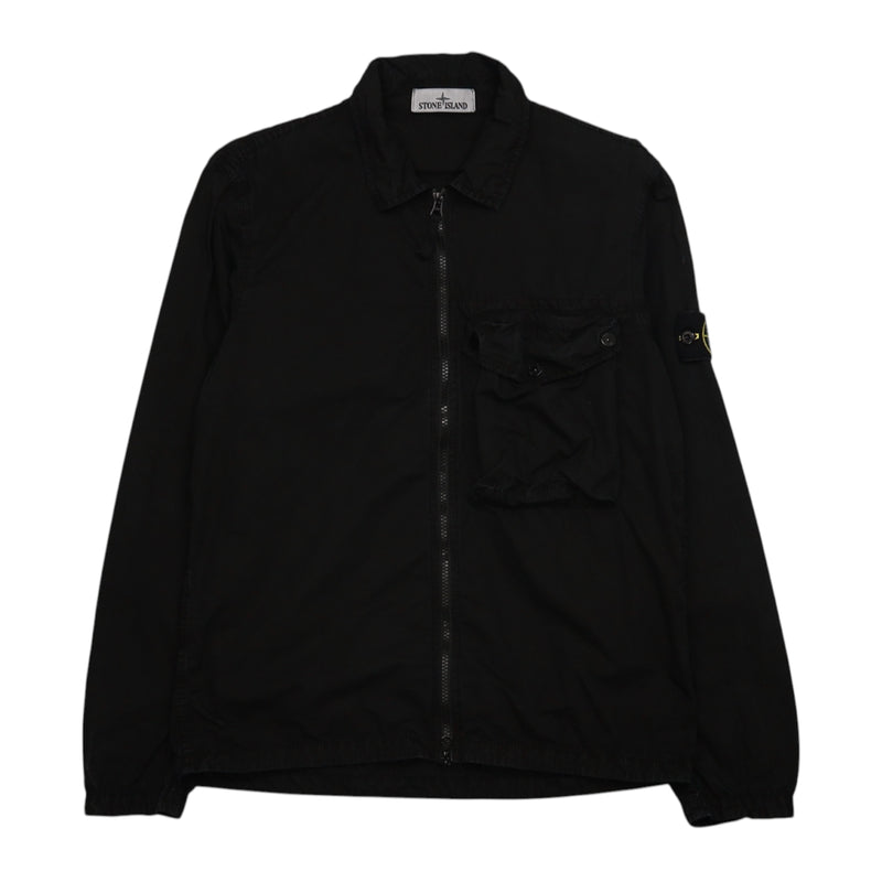 Stone Island S/S 21 Garment Dyed Overshirt in Black, front