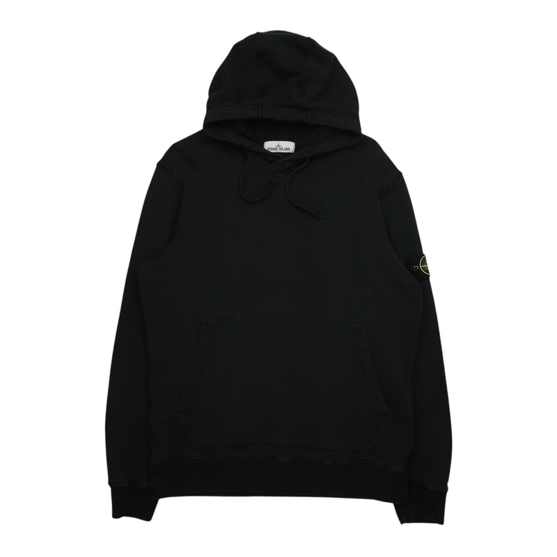 Stone Island S/S 20 Garment Dyed Popover Hoodie in Black, front