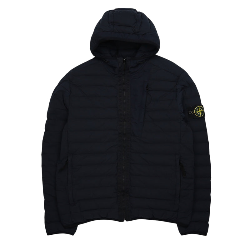 Stone Island S/S 20 Loom Woven Down Chambers Jacket in Navy, front
