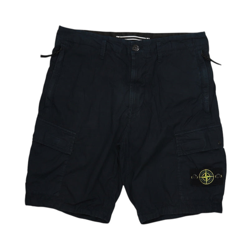 Stone Island S/S 21 Stretch Cotton Tela Cargo Shorts in Navy, front