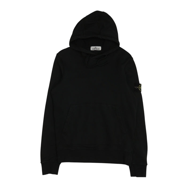 Stone Island S/S 22 Garment Dyed Popover Hoodie in Black, front