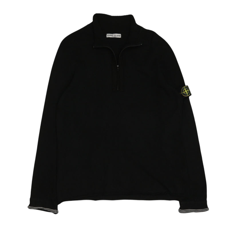 Stone Island S/S 06 Half Zip Cotton Knit Sweatshirt in Black, front