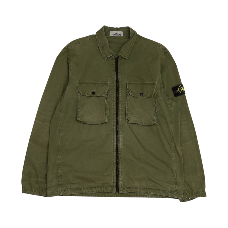 Stone Island A/W 21 2 Pocket Brushed Cotton Overshirt in Khaki Green, front