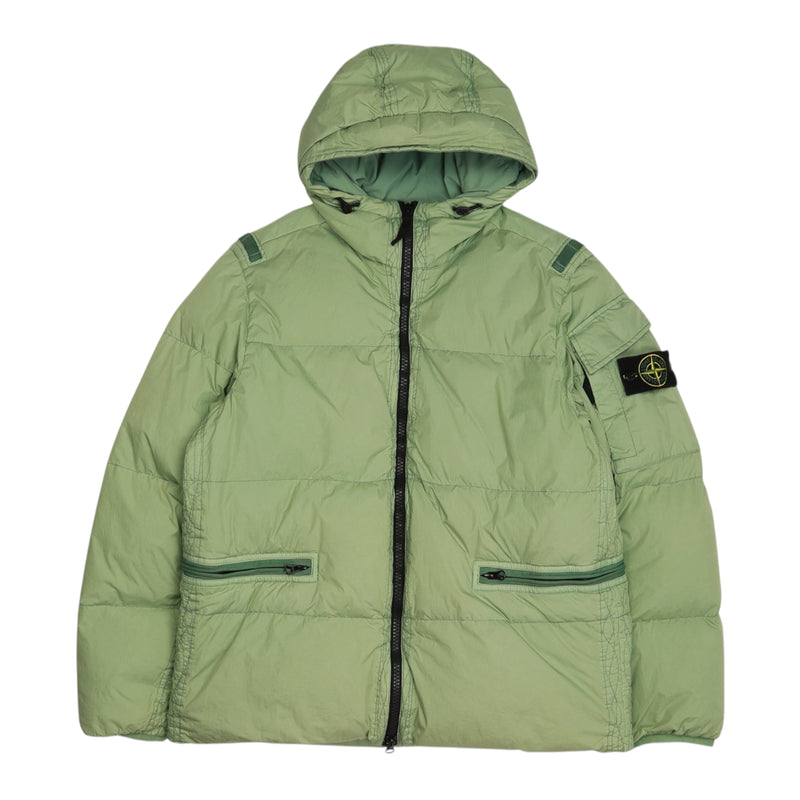 Stone Island A/W 22 Garment Dyed Crinkle Reps R-NY Down Puffer Jacket in Green, front