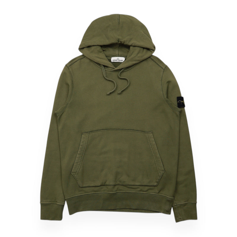 Stone Island A/W 19 Garment Dyed Popover Hoodie in Green, front