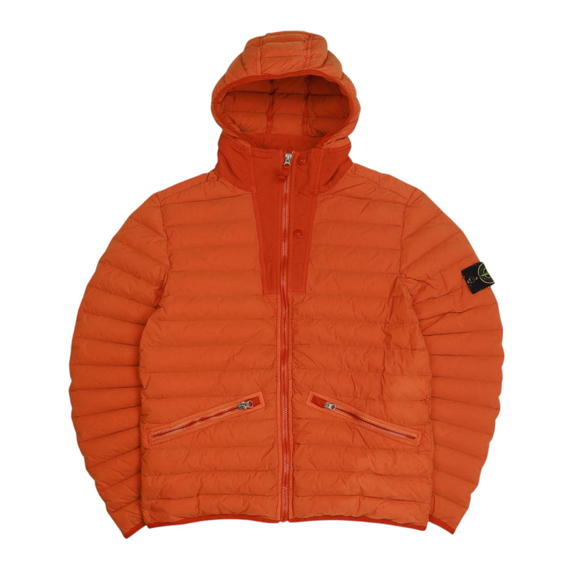 Stone Island A/W 19 Loom Woven Down Puffer Jacket in Orange, front