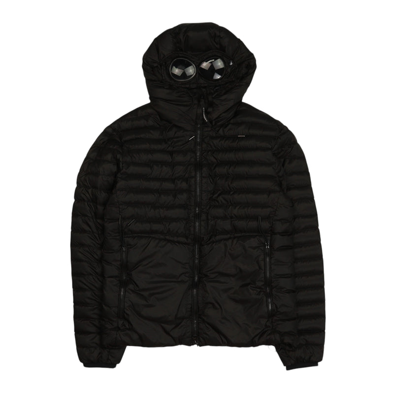 C.P. Company D.D. Shell Ripstop Down Goggle Puffer Jacket in Black, front