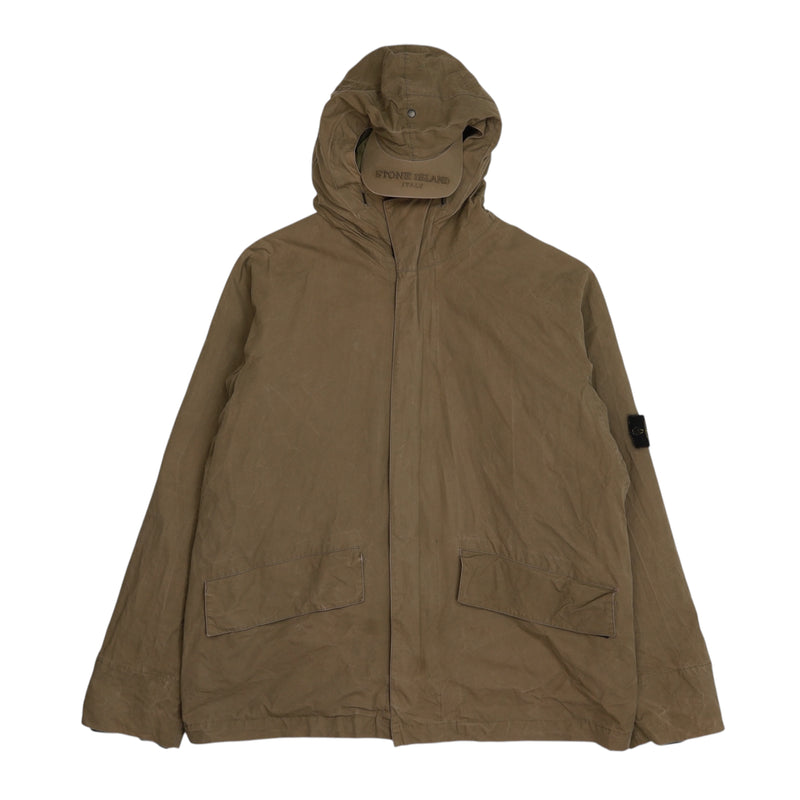 Stone Island A/W 05 Mussola Gommata Parka with Integrated Cap Mask Jacket in Beige, front