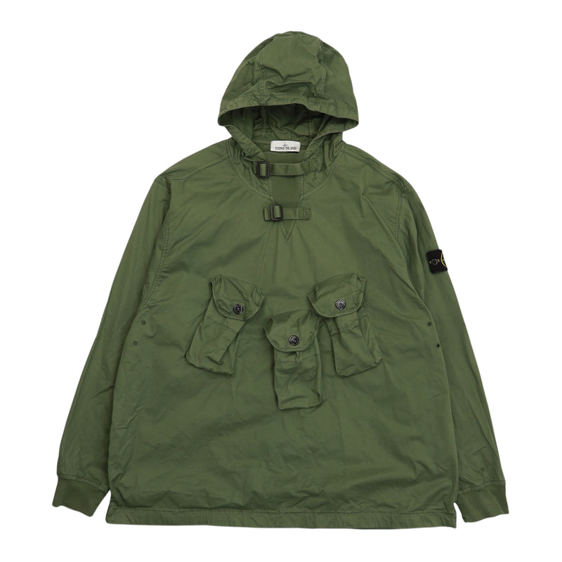 Stone Island A/W 21 Cotton Gabardine Multi Pocket Smock Jacket in Green, front