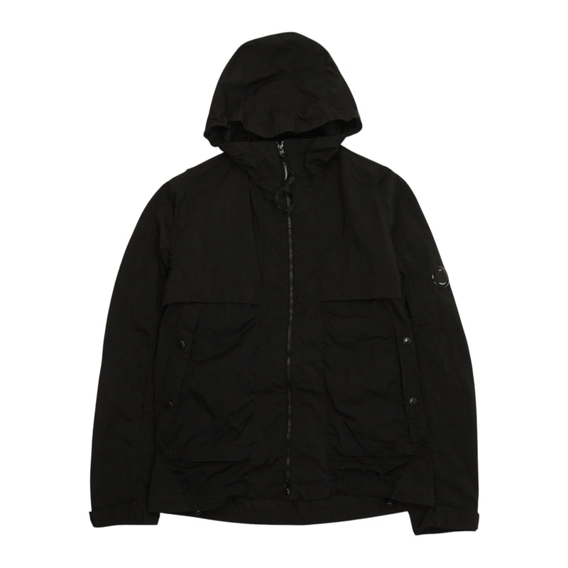 C.P. Company Quartz Lens Hooded Jacket in Black, front