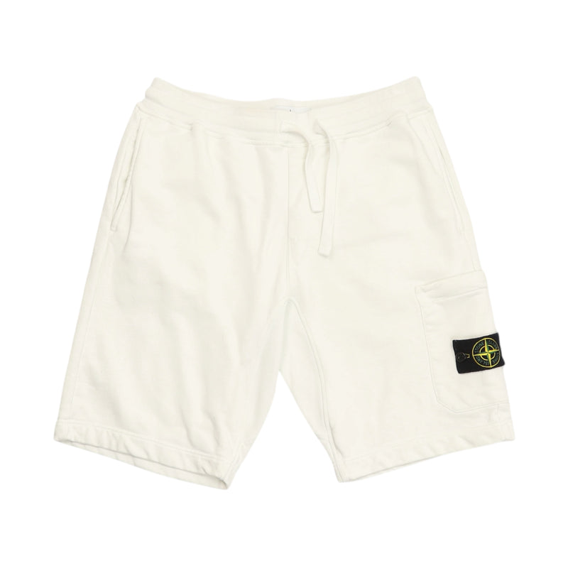 Stone Island S/S 19 Garment Dyed Sweat Shorts in White, front