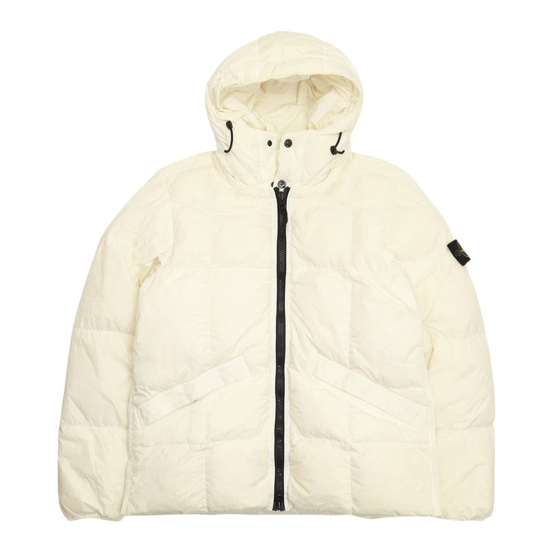 Stone Island A/W 19 Crinkle Reps Nylon Hooded Puffer Jacket in Cream, front