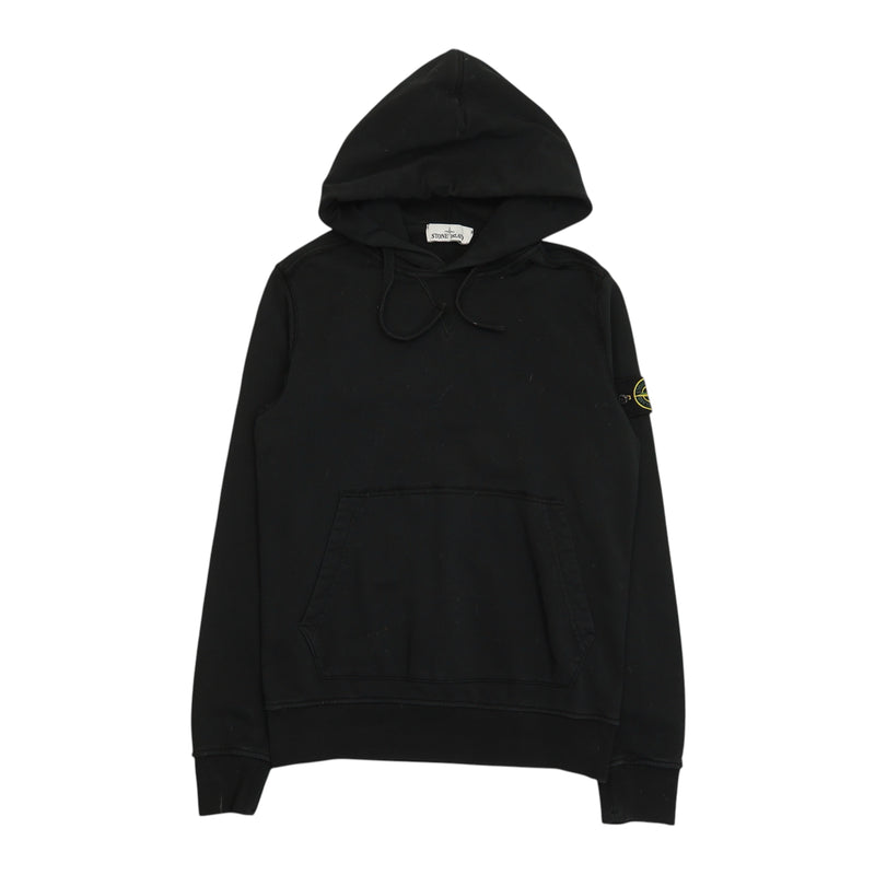 Stone Island S/S 19 Garment Dyed Popover Hoodie in Black, front