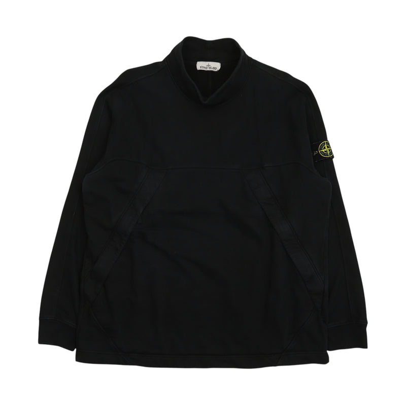 Stone Island A/W 19 Mock Neck Garment Dyed Sweatshirt in Black, front