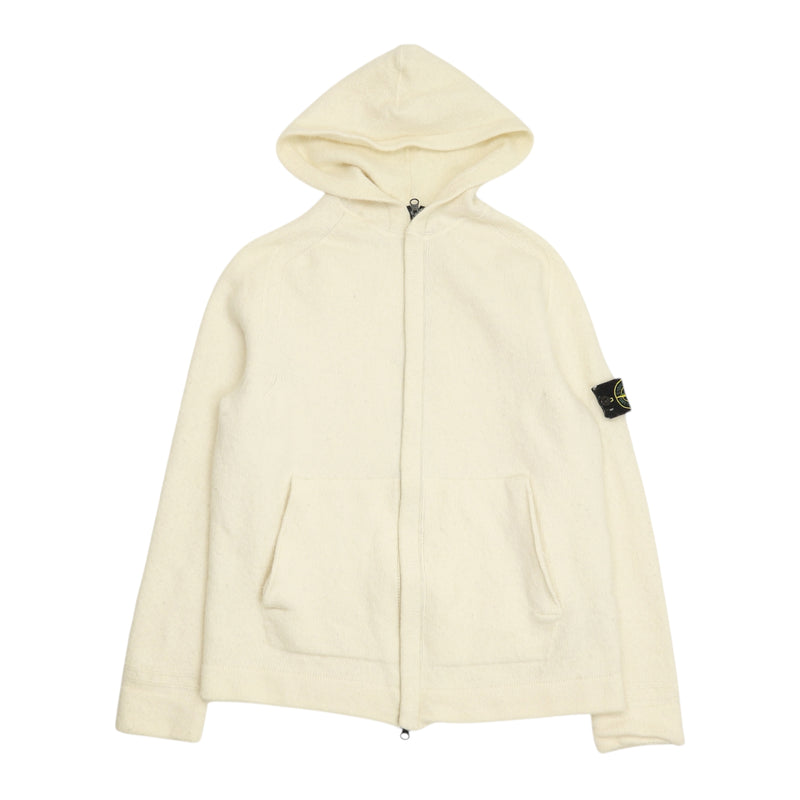 Stone Island A/W 18 Lightweight Knitted Full Zip Hoodie in Cream, front