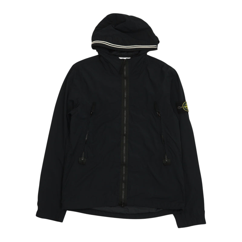 Stone Island S/S 21 Skin Touch Nylon Hooded Jacket in Navy, front