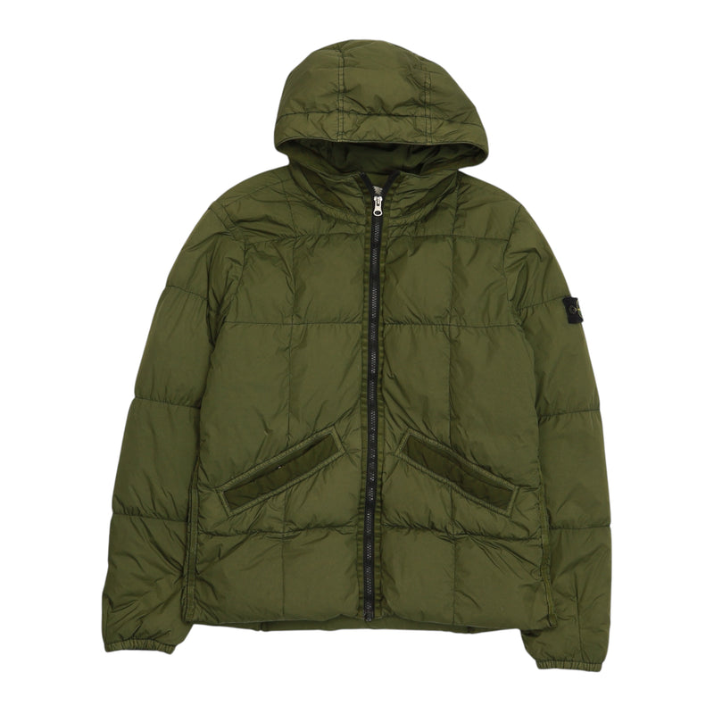 Stone Island Junior A/W 20 Garment Dyed Puffer Jacket in Green, front