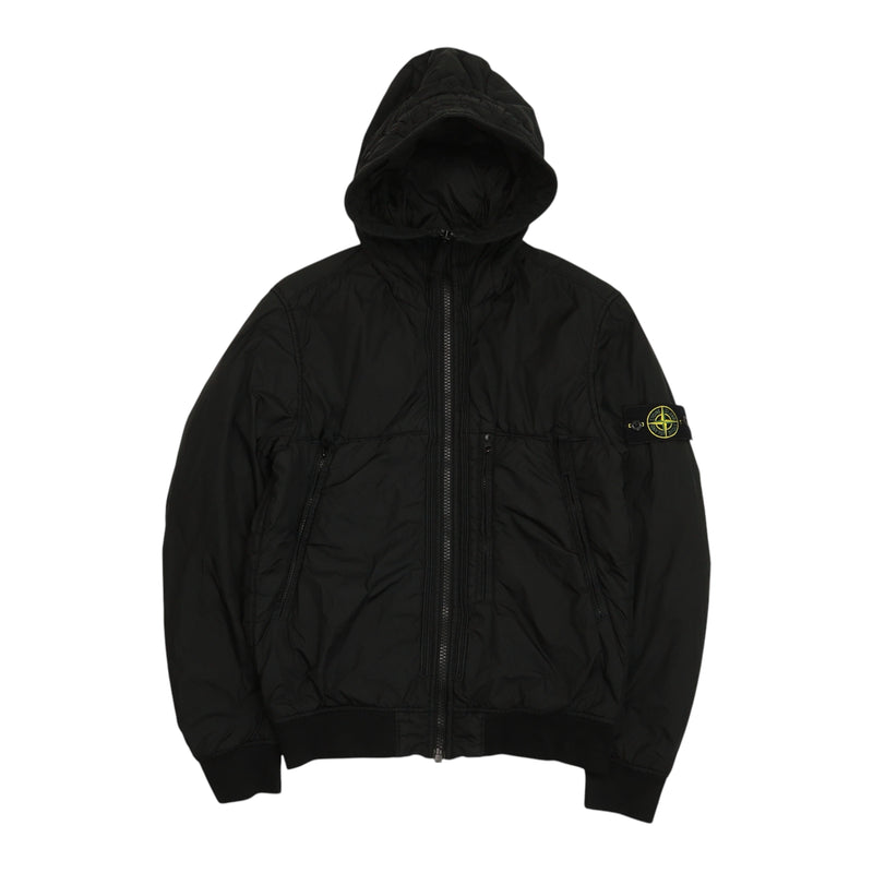 Stone Island A/W 19 Garment Dyed Crinkle Reps Hooded Jacket in Black, front