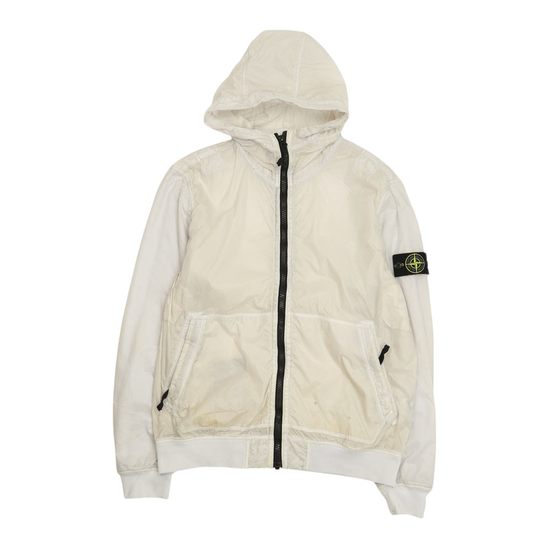 Stone Island A/W 18 Lamy Flock Hooded Jacket in Cream, front