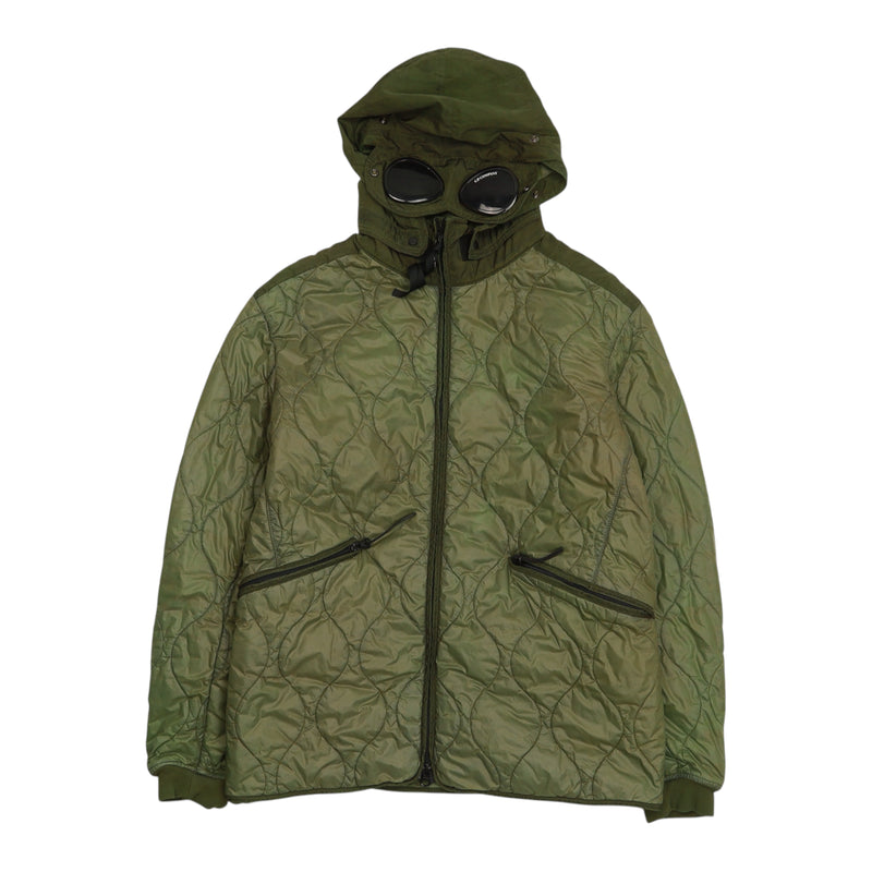C.P. Company A/W 20 Migration Shading Quilted Goggle Jacket in Green, front