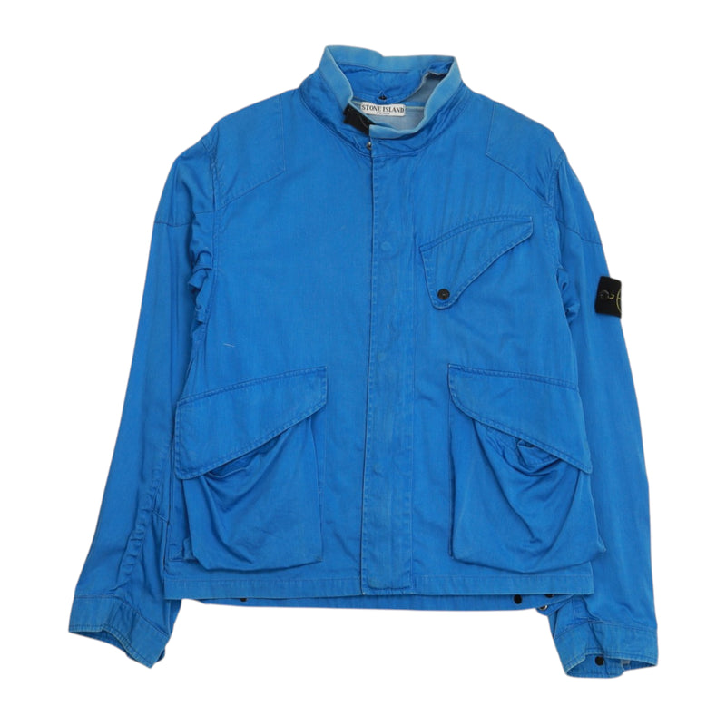 Stone Island S/S 04 Raso Gommato Hooded Jacket in Blue, front