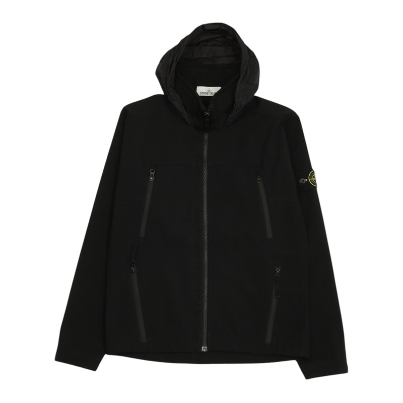 Stone Island A/W 18 Soft Shell-R Hooded Jacket in Black, front