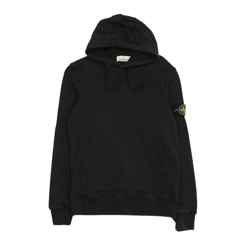 Stone Island S/S 21 Garment Dyed Popover Hoodie in Black, front