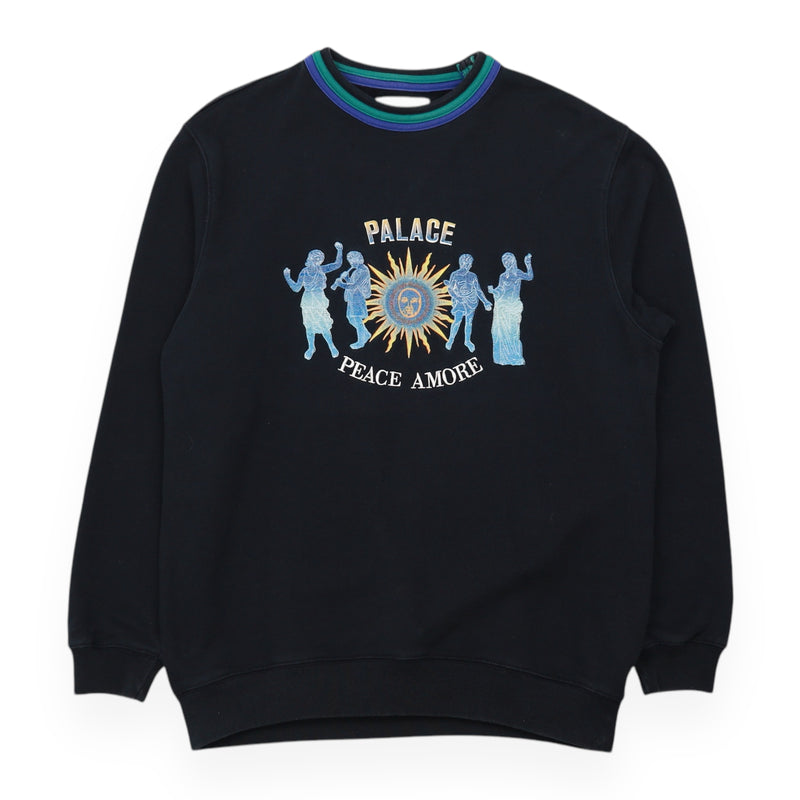 Palace S/S 19 Tripper Rib Crew Sweatshirt in Black, front
