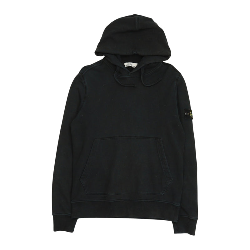 Stone Island S/S 19 Garment Dyed Popover Hoodie in Black, front