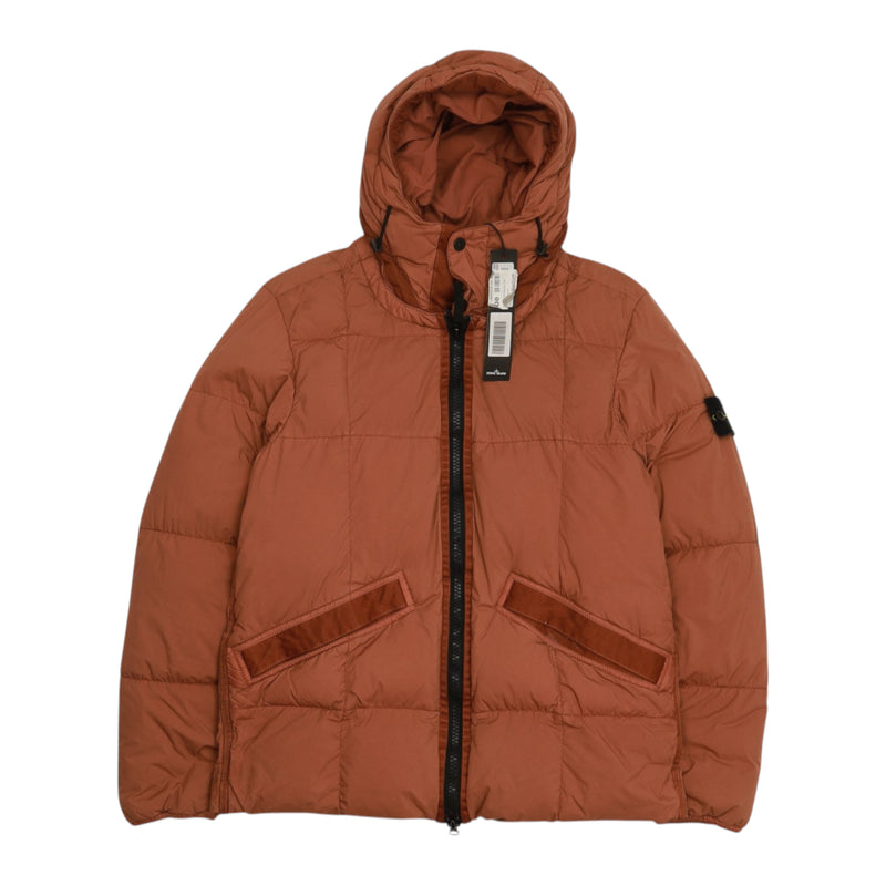 Stone Island A/W 19 Crinkle Reps Nylon Hooded Puffer Jacket in Rust Orange, front