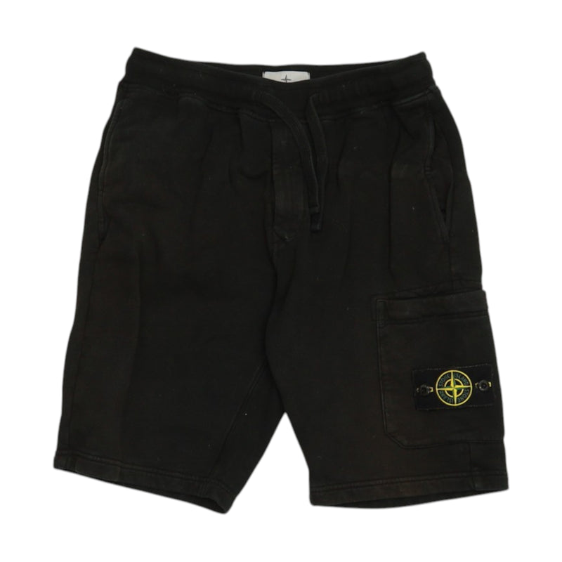Stone Island A/W 22 Brushed Cotton Fleece Bermuda Cargo Shorts in Black, front