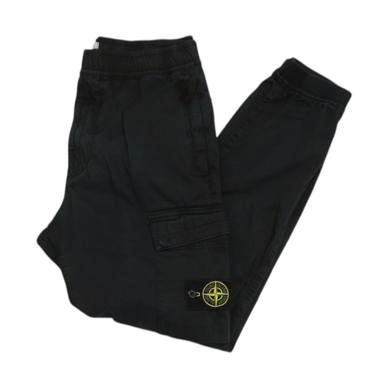 Stone Island A/W 22 Garment Dyed Cotton Wool Stretch Satin Cargo Pants in Navy, front
