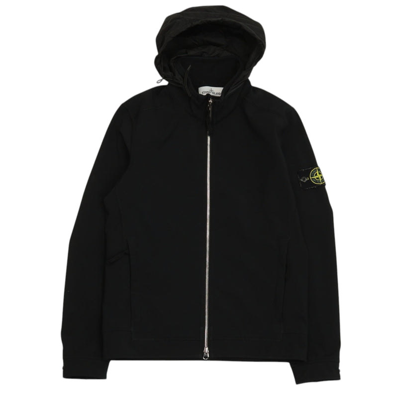 Stone Island A/W 17 Soft Shell-R Hooded Jacket in Black, front