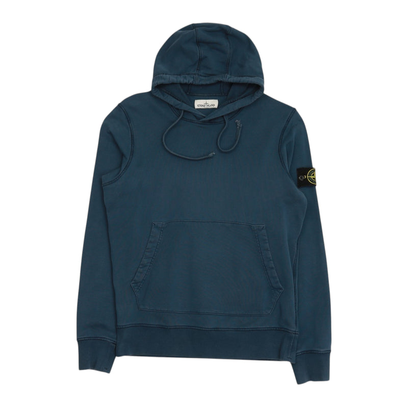 Stone Island S/S 20 Garment Dyed Popover Hoodie in Blue, front