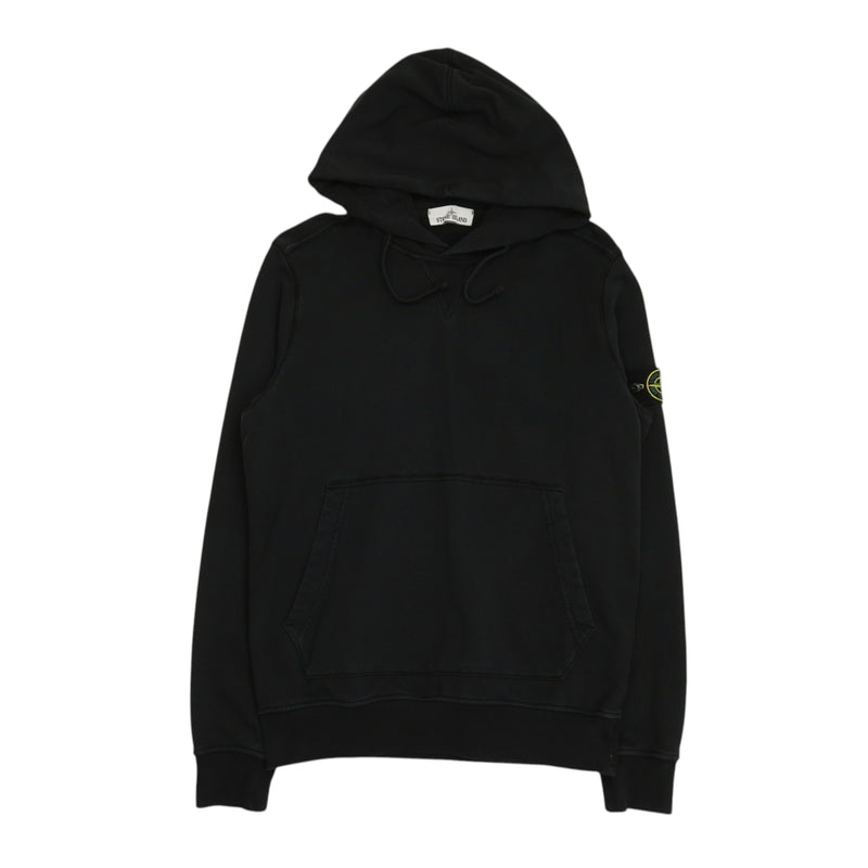 Stone Island S/S 19 Garment Dyed Popover Hoodie in Black, front