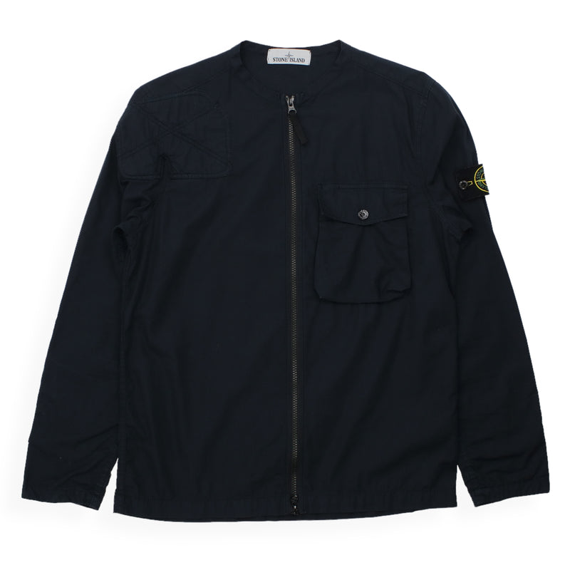 Stone Island S/S 19 Collarless Overshirt in Navy, front