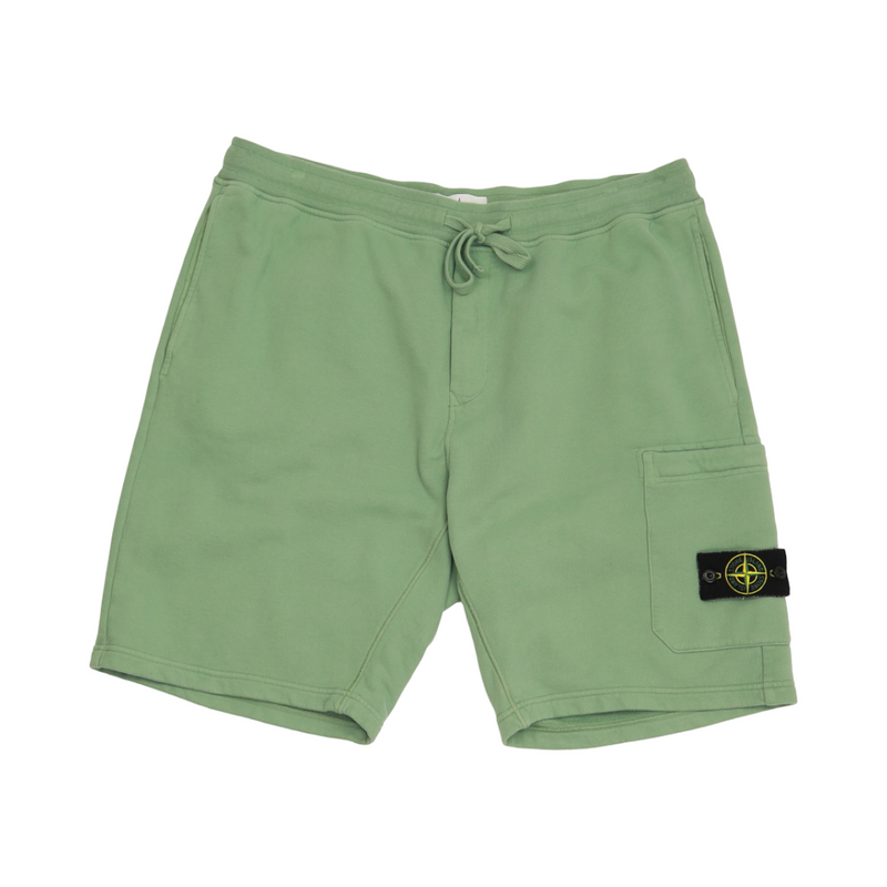 Stone Island A/W 22 Brushed Cotton Fleece Bermuda Cargo Shorts in Mint, front