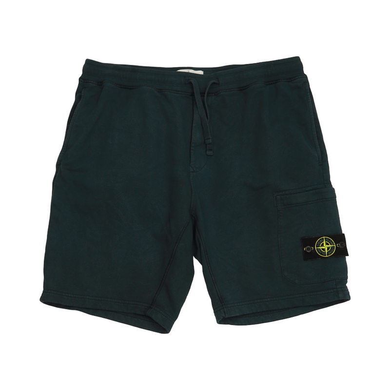 Stone Island A/W 22 Brushed Cotton Fleece Bermuda Cargo Shorts in Navy, front